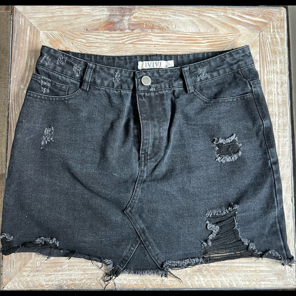Black denim mini skirt